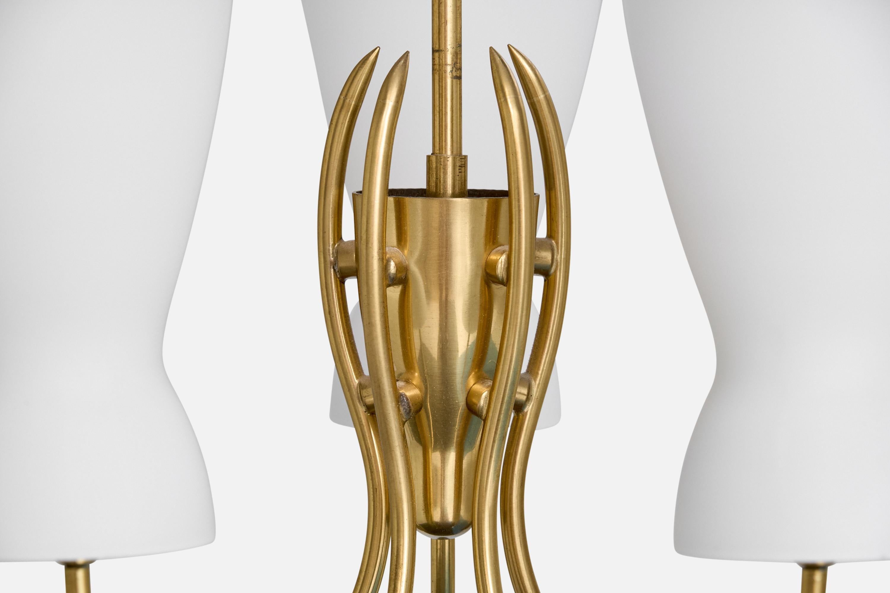 Designer suédois, lustre, laiton, verre, Suède, années 1950 en vente 2