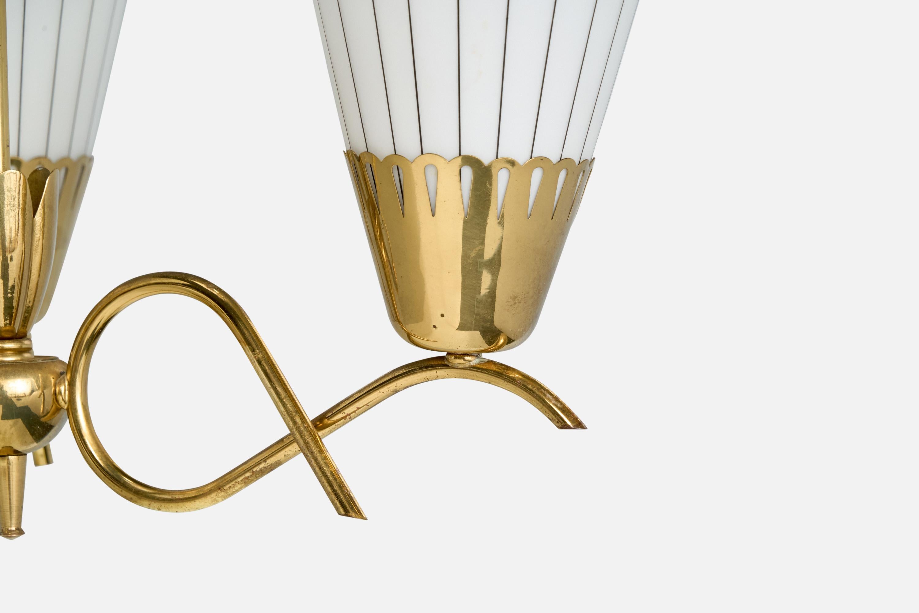 Swedish Designer, Chandelier, Brass, Glass, Sweden, 1950s For Sale 3