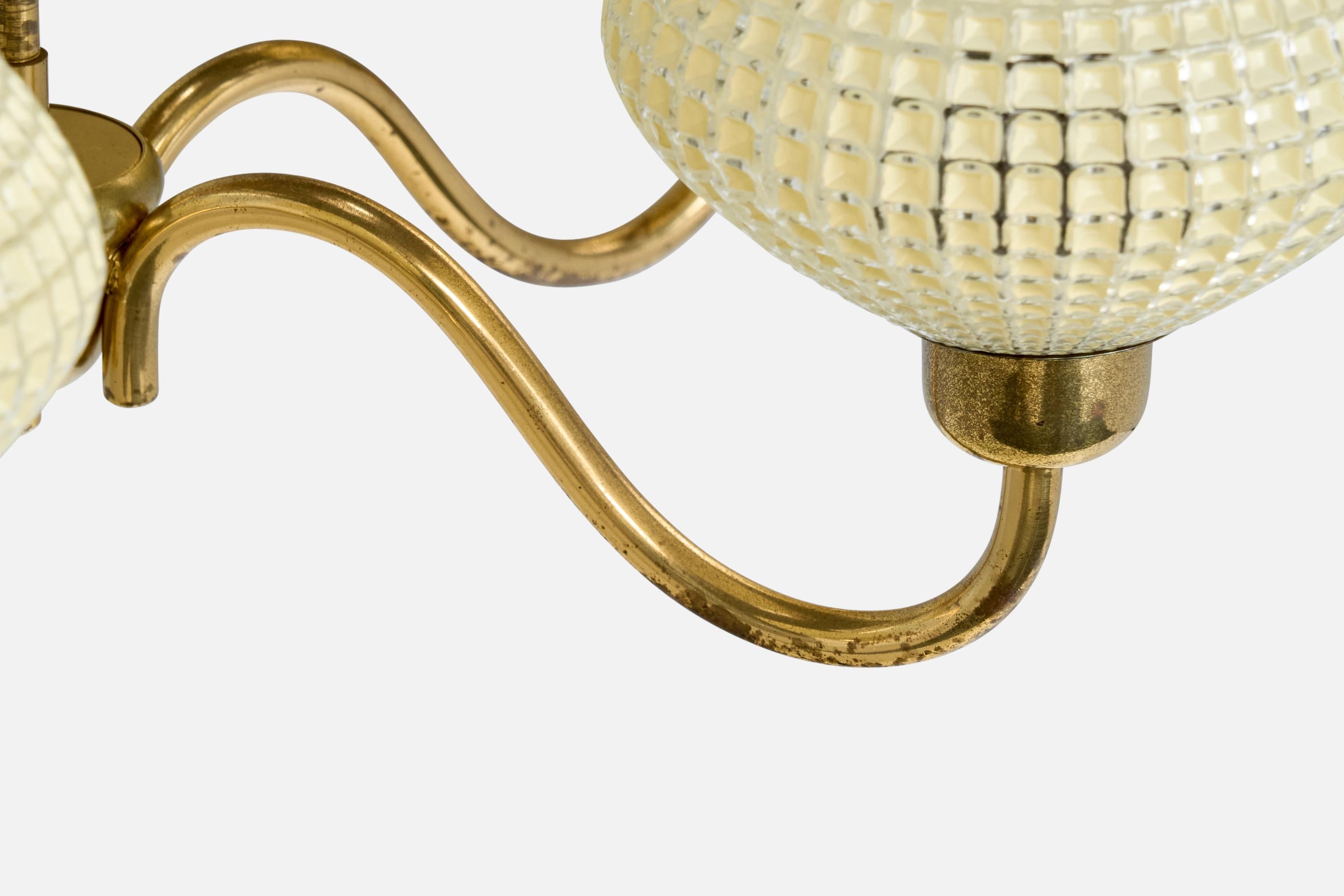 Designer suédois, lustre, laiton, verre, Suède, années 1950 en vente 1