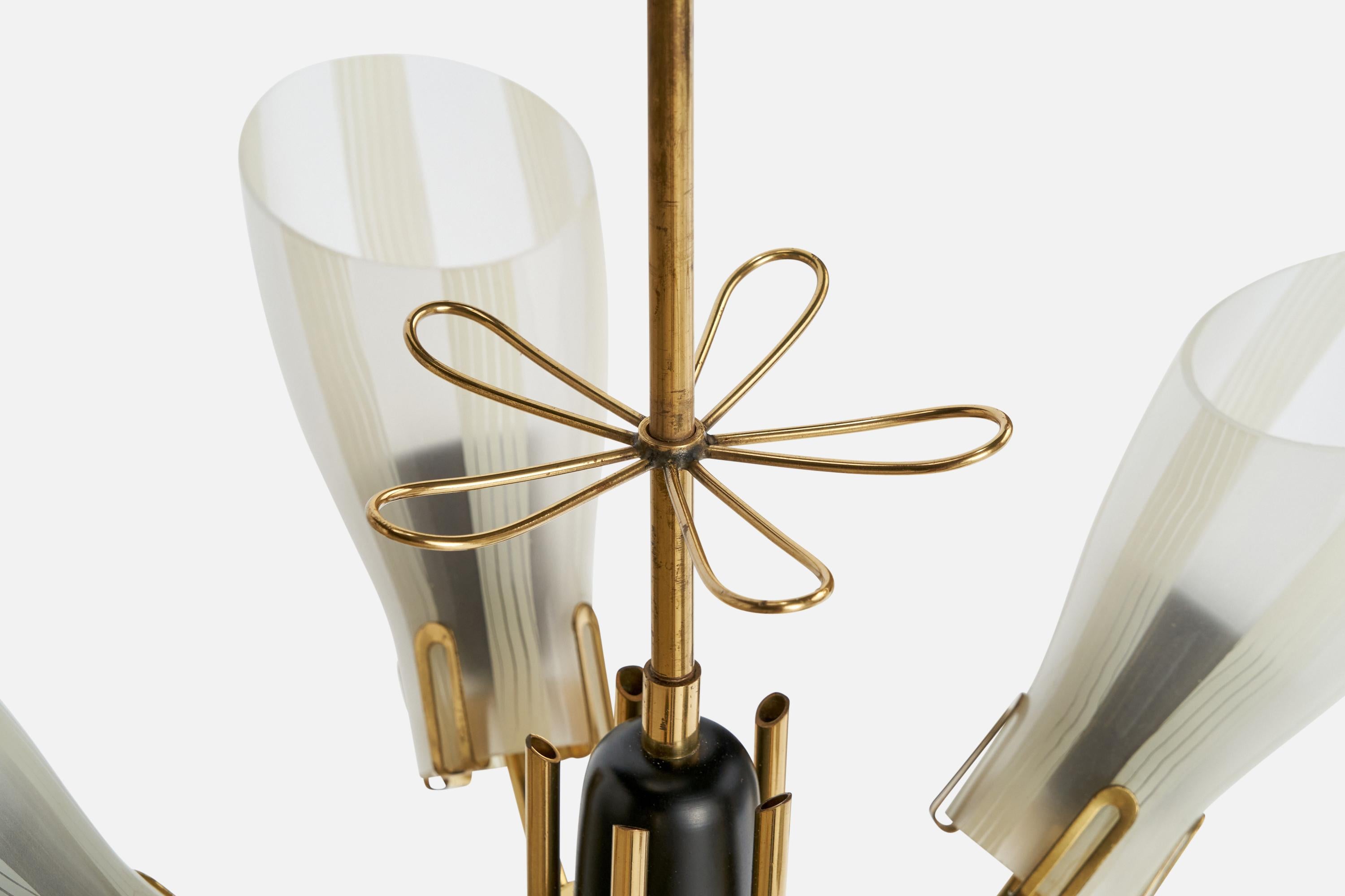 Designer suédois, lustre, laiton, verre, Suède, années 1950 en vente 2