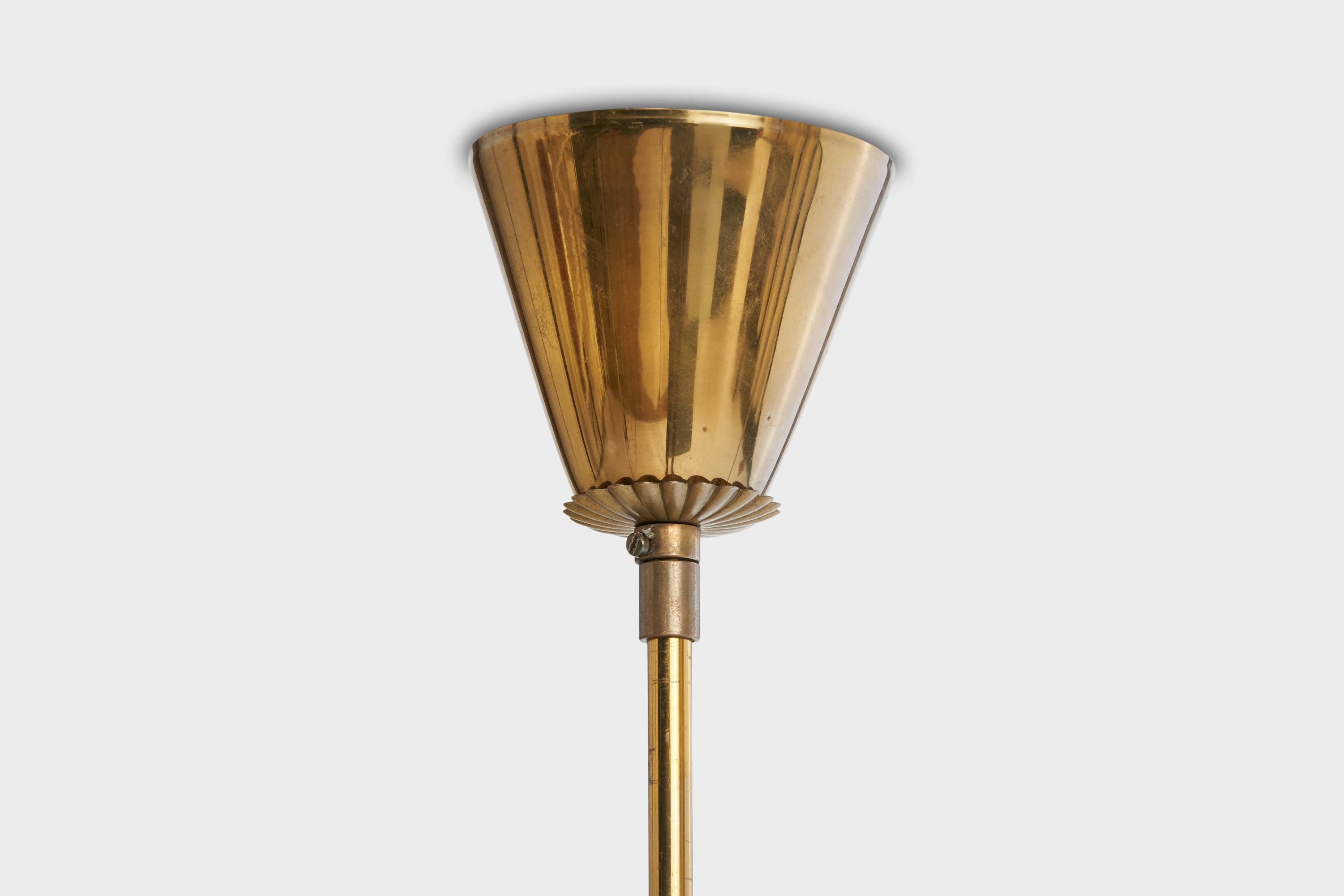 Designer suédois, lustre, laiton, verre, Suède, années 1950 en vente 3