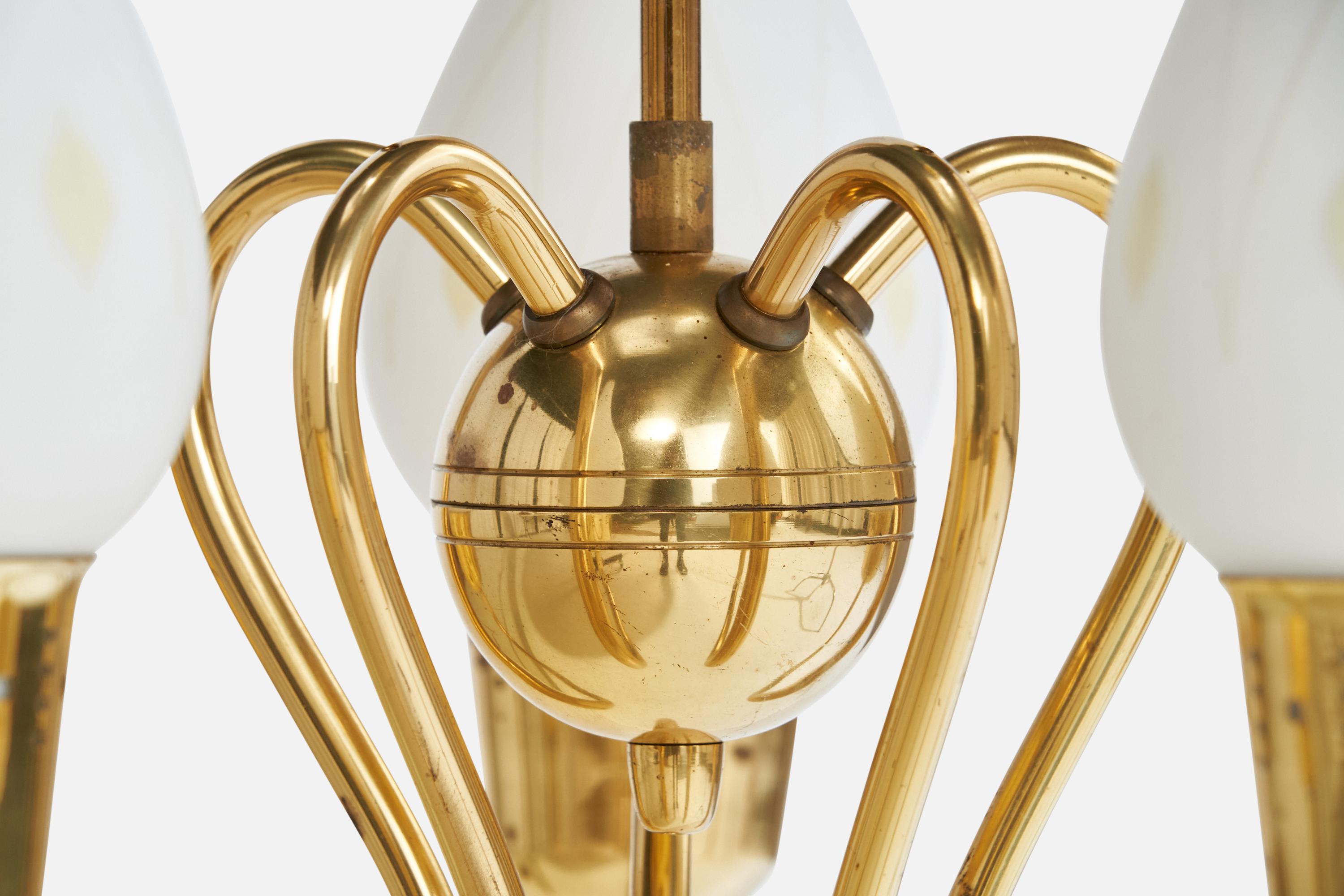 Designer suédois, lustre, laiton, verre, Suède, années 1950 en vente 2