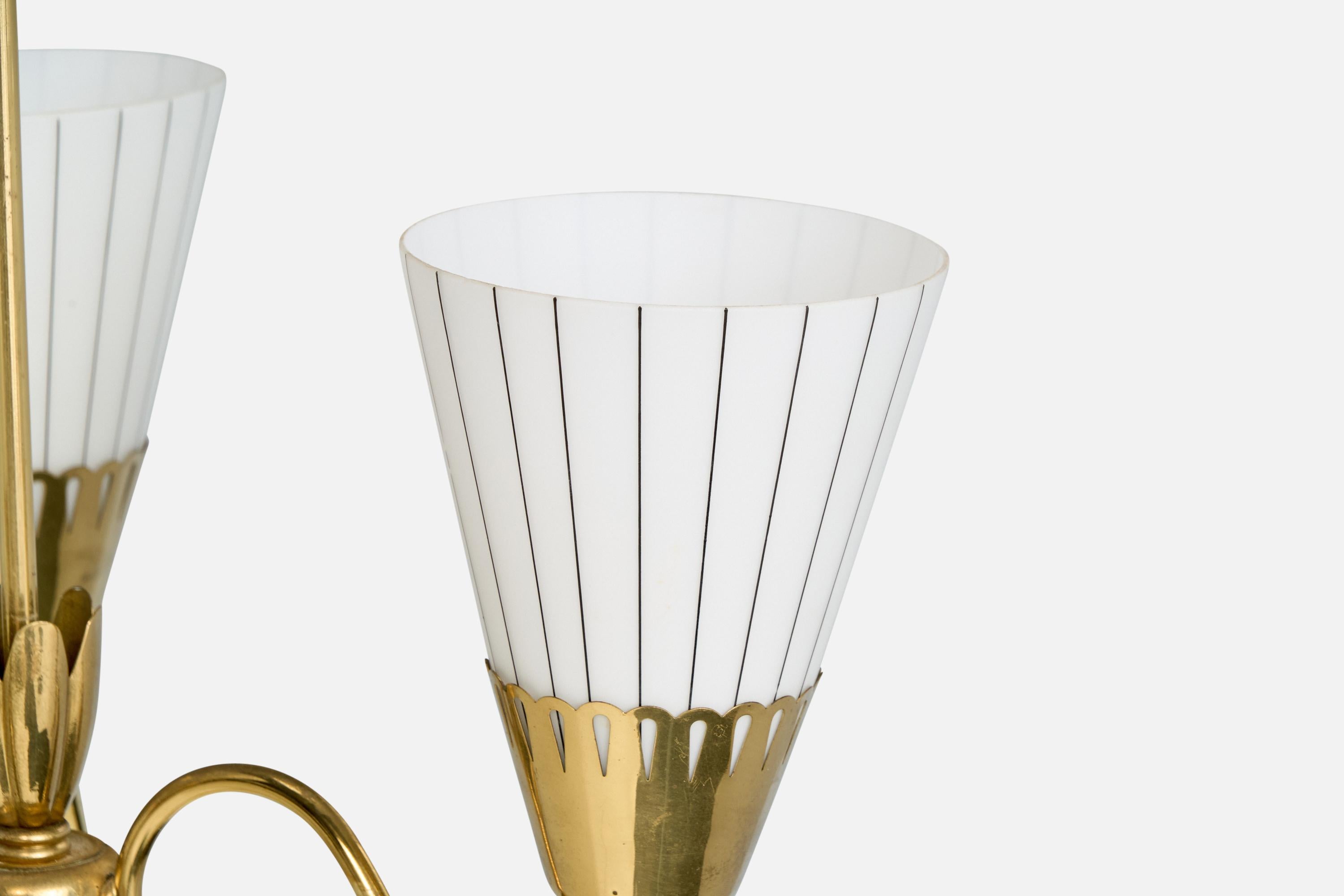 Swedish Designer, Chandelier, Brass, Glass, Sweden, 1950s For Sale 4