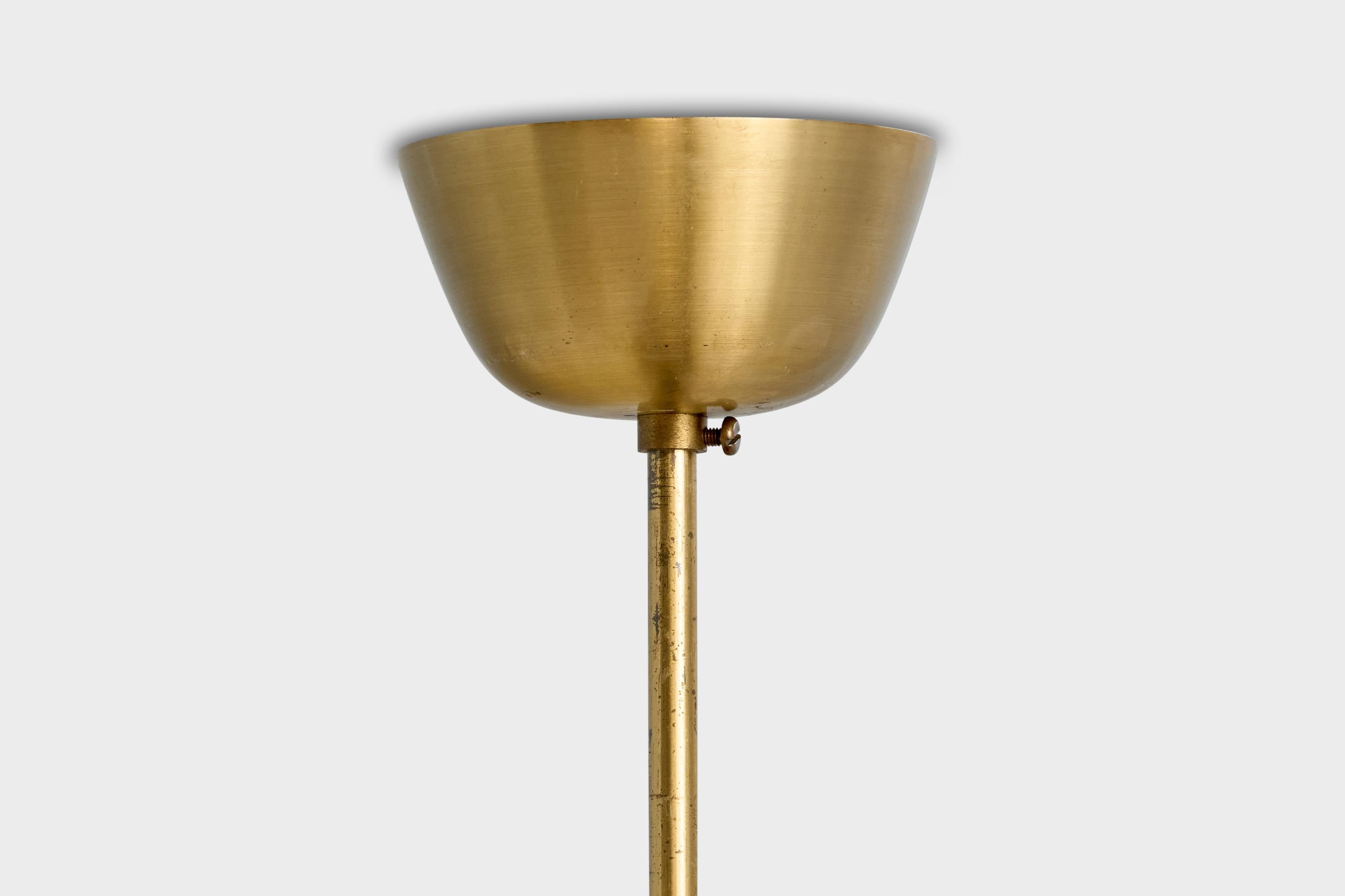 Swedish Designer, Chandelier, Brass, Glass, Sweden, 1950s For Sale 5