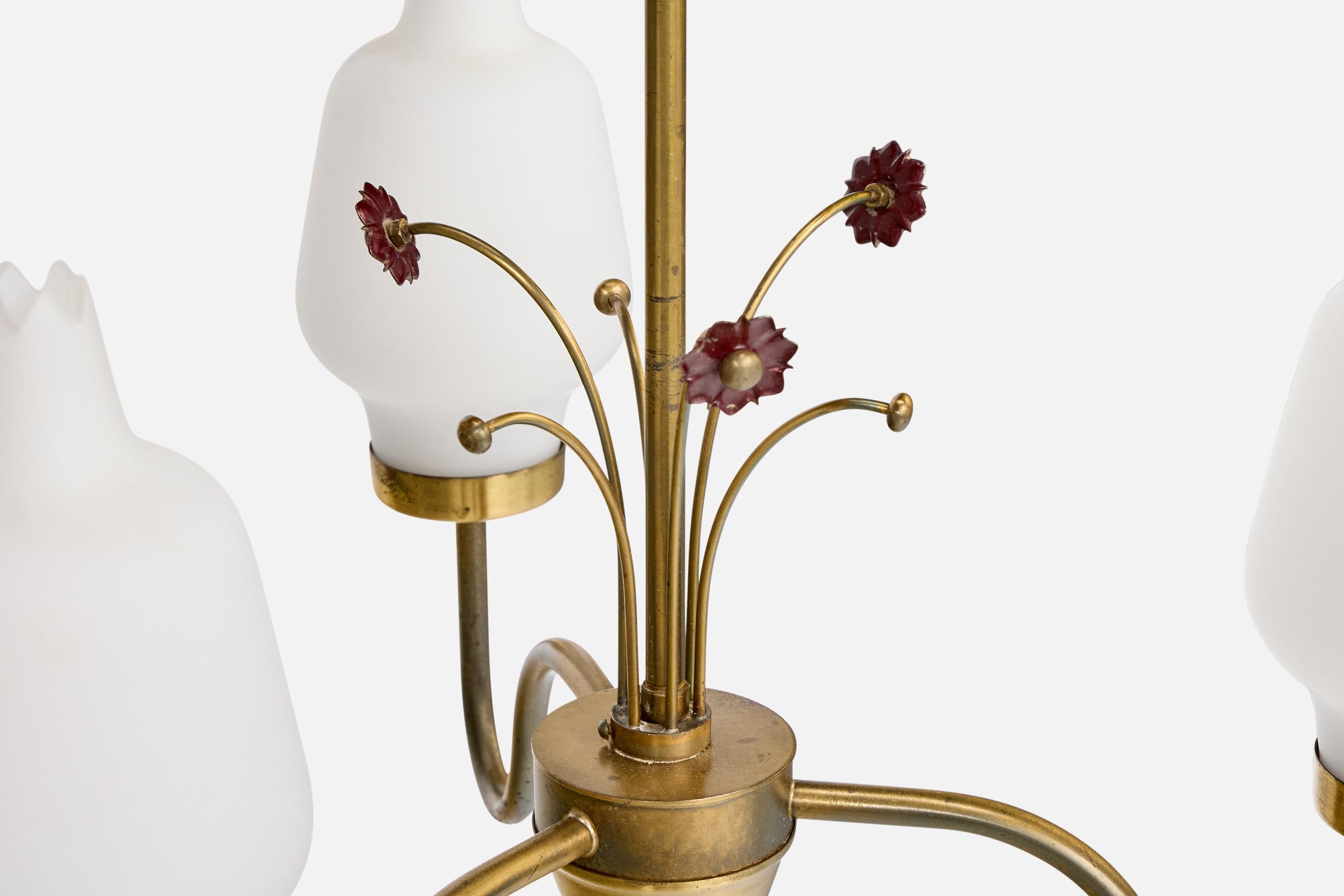 Lampadario di design svedese, ottone, vetro, Svezia, anni '1950 in vendita 2