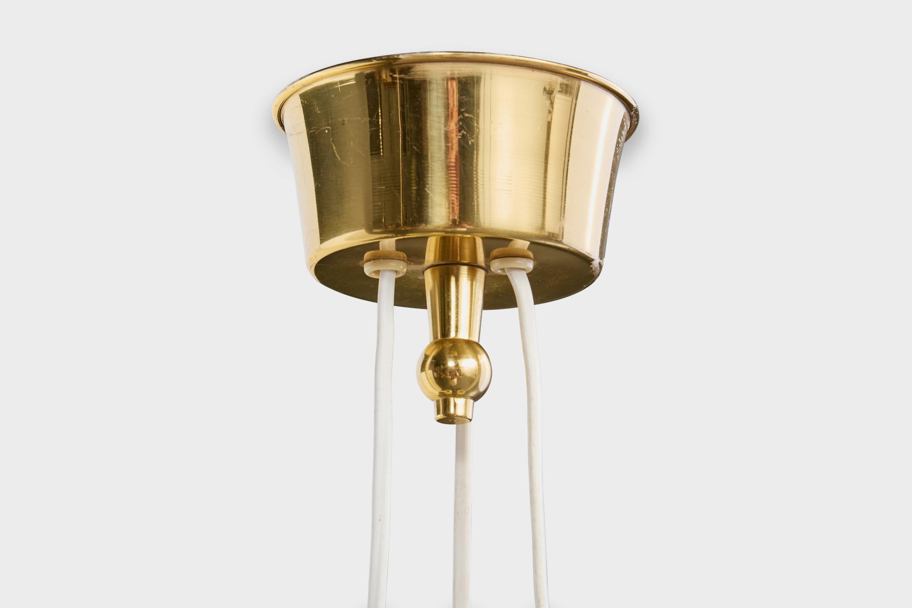 Lampadario di design svedese, ottone, vetro, Svezia, anni '1950 in vendita 2