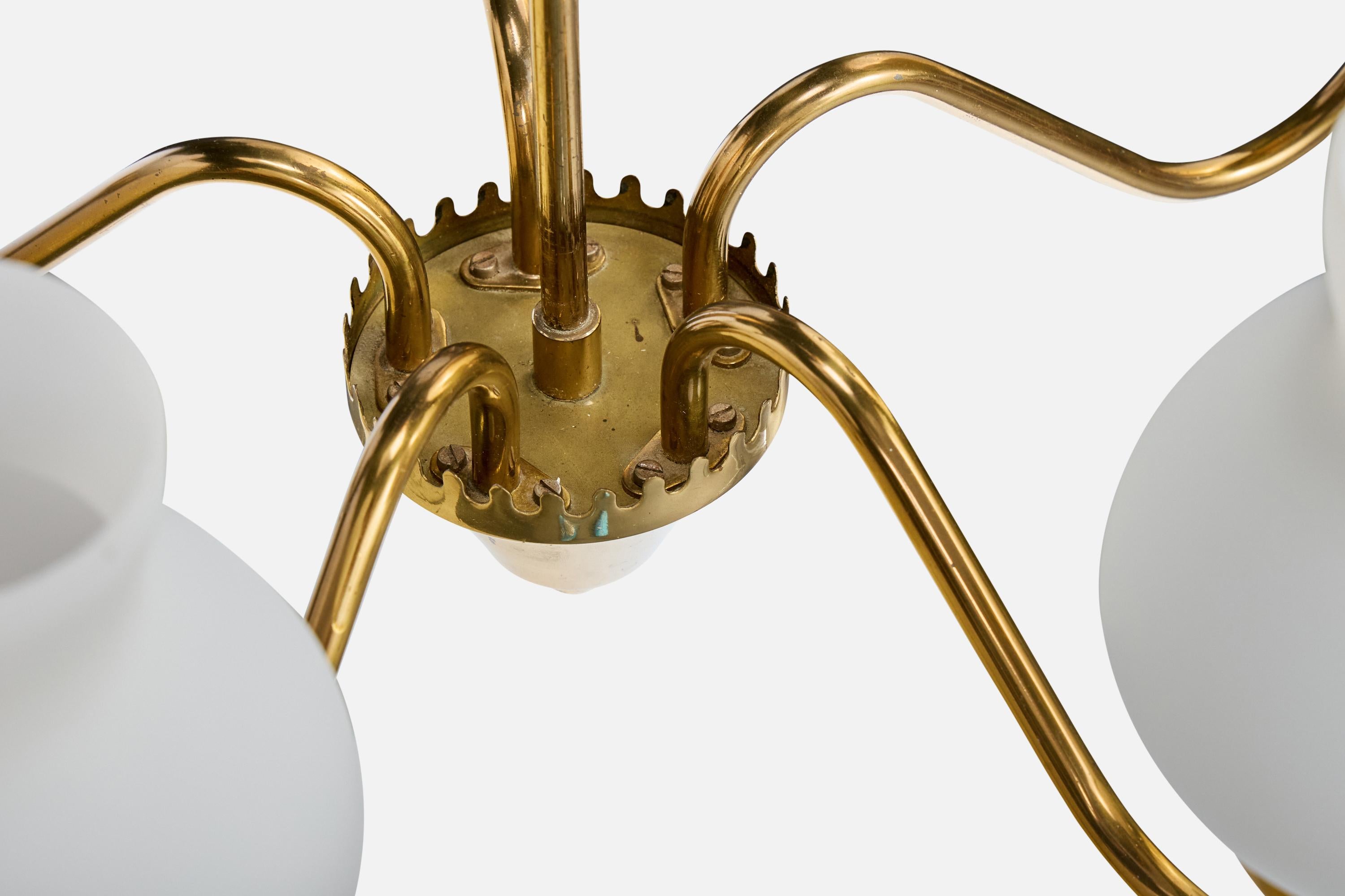 Designer suédois, lustre, laiton, verre, Suède, années 1950 en vente 2