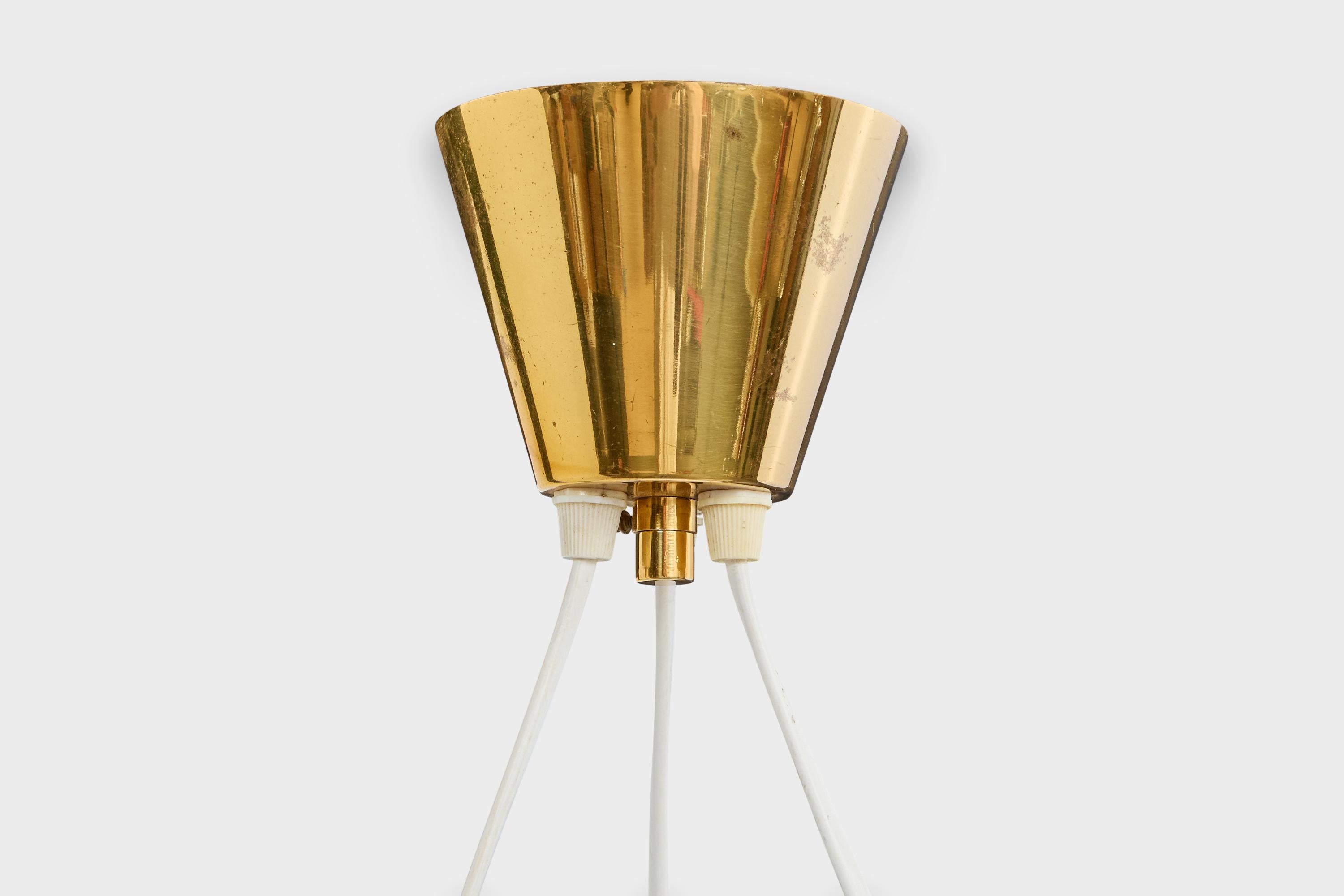 Designer suédois, lustre, laiton, verre, Suède, années 1950 en vente 2