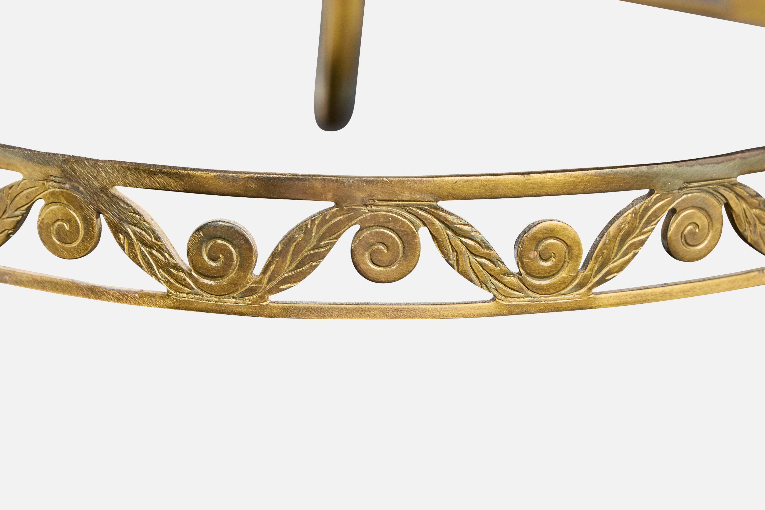 Designer suédois, lustre, laiton, verre, Suède, années 1950 en vente 2