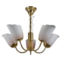 Swedish Designer, Chandelier, Brass, Glass, Sweden, 1950s
