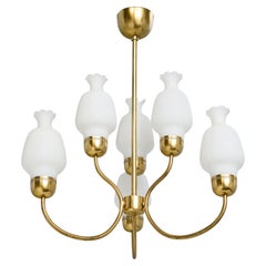 Designer suédois, lustre, laiton, verre, Suède, années 1950