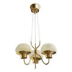 Swedish Designer, Chandelier, Brass, Glass, Sweden, 1950s
