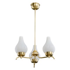 Swedish Designer, Chandelier, Brass, Glass, Sweden, 1950s