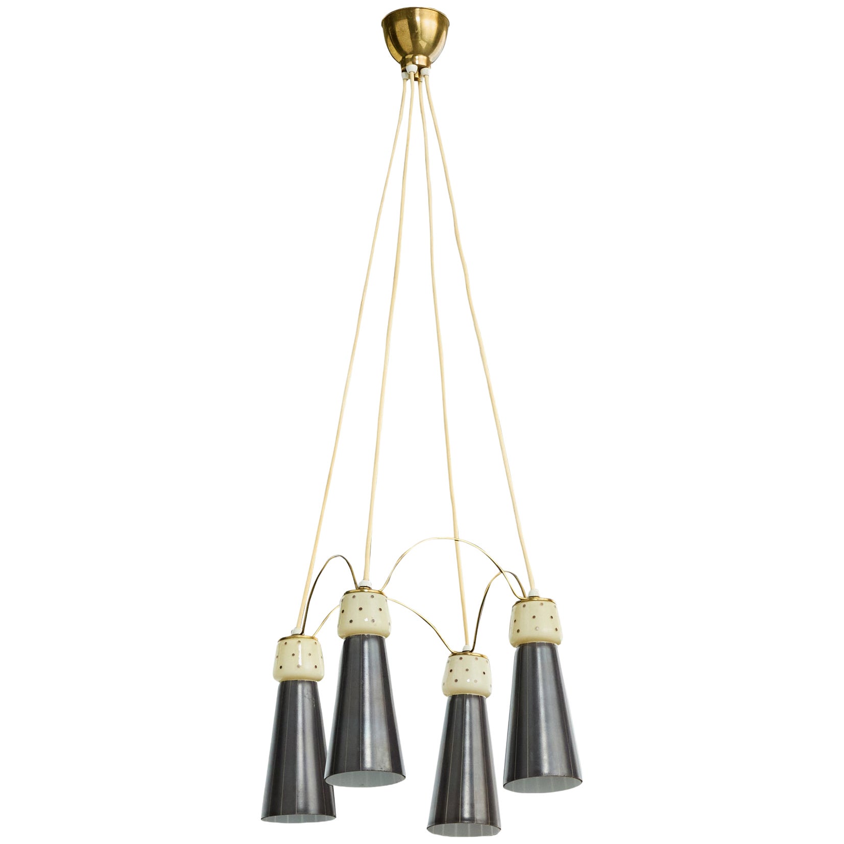 Swedish Designer, Chandelier, Brass, Glass, Sweden, 1950s For Sale