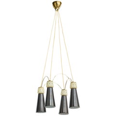 Swedish Designer, Chandelier, Brass, Glass, Sweden, 1950s