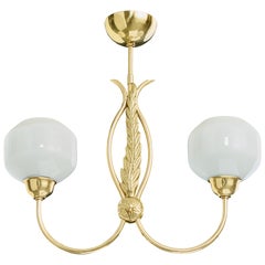 Swedish Designer, Chandelier, Brass, Glass, Sweden, 1950s