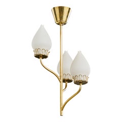 Swedish Designer, Chandelier, Brass, Glass, Sweden, 1950s