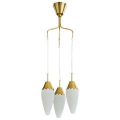 Swedish Designer, Chandelier, Brass, Glass, Sweden, 1950s