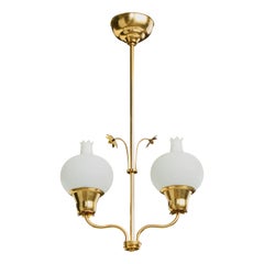 Swedish Designer, Chandelier, Brass, Glass, Sweden, 1950s