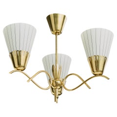 Swedish Designer, Chandelier, Brass, Glass, Sweden, 1950s