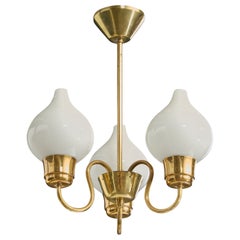 Schwedischer Designer, Kronleuchter, Messing, Glas, Schweden, 1950er Jahre