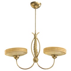 Designer suédois, lustre, laiton, verre, Suède, années 1950