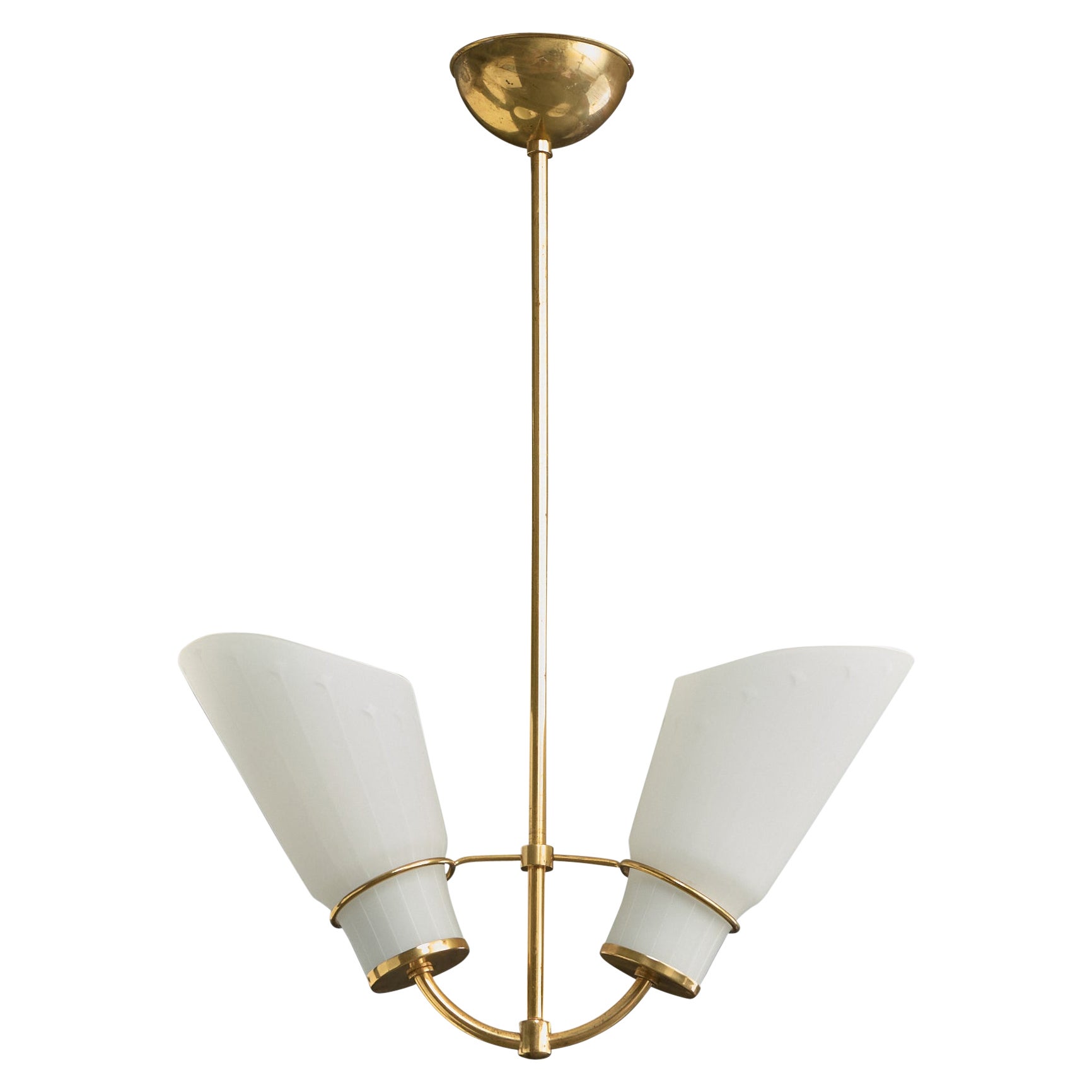 Swedish Designer, Chandelier, Brass, Glass, Sweden, 1950s