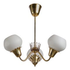 Swedish Designer, Chandelier, Brass, Glass, Sweden, 1950s