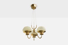 Schwedischer Designer, Kronleuchter, Messing, Glas, Schweden, 1950er Jahre