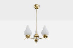 Swedish Designer, Chandelier, Brass, Glass, Sweden, 1950s