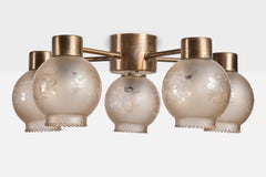 Lampadario di design svedese, ottone, vetro, Svezia, anni '1960