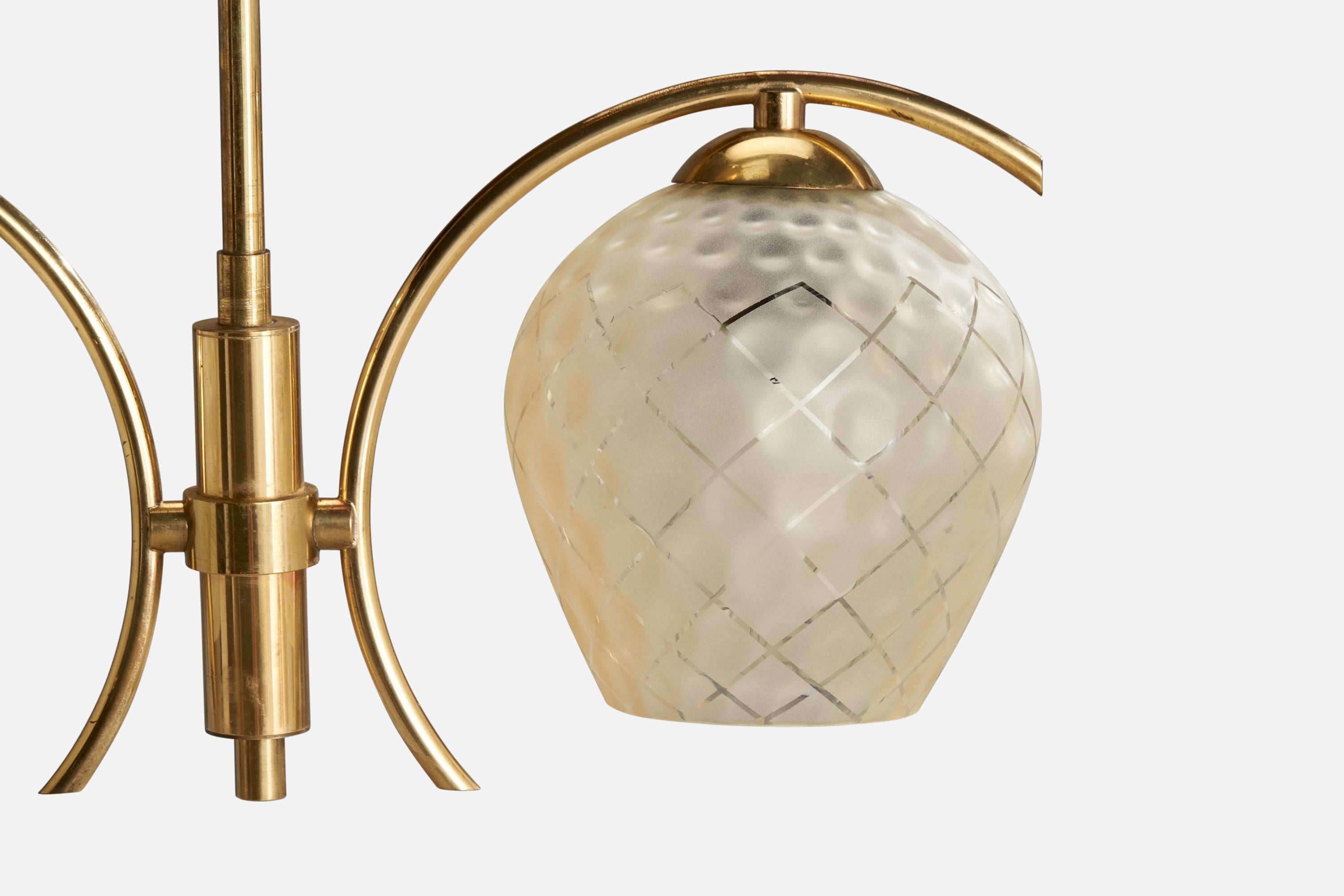 Swedish Designer, Chandelier, Brass, Glass, Sweden, 1960s For Sale 2