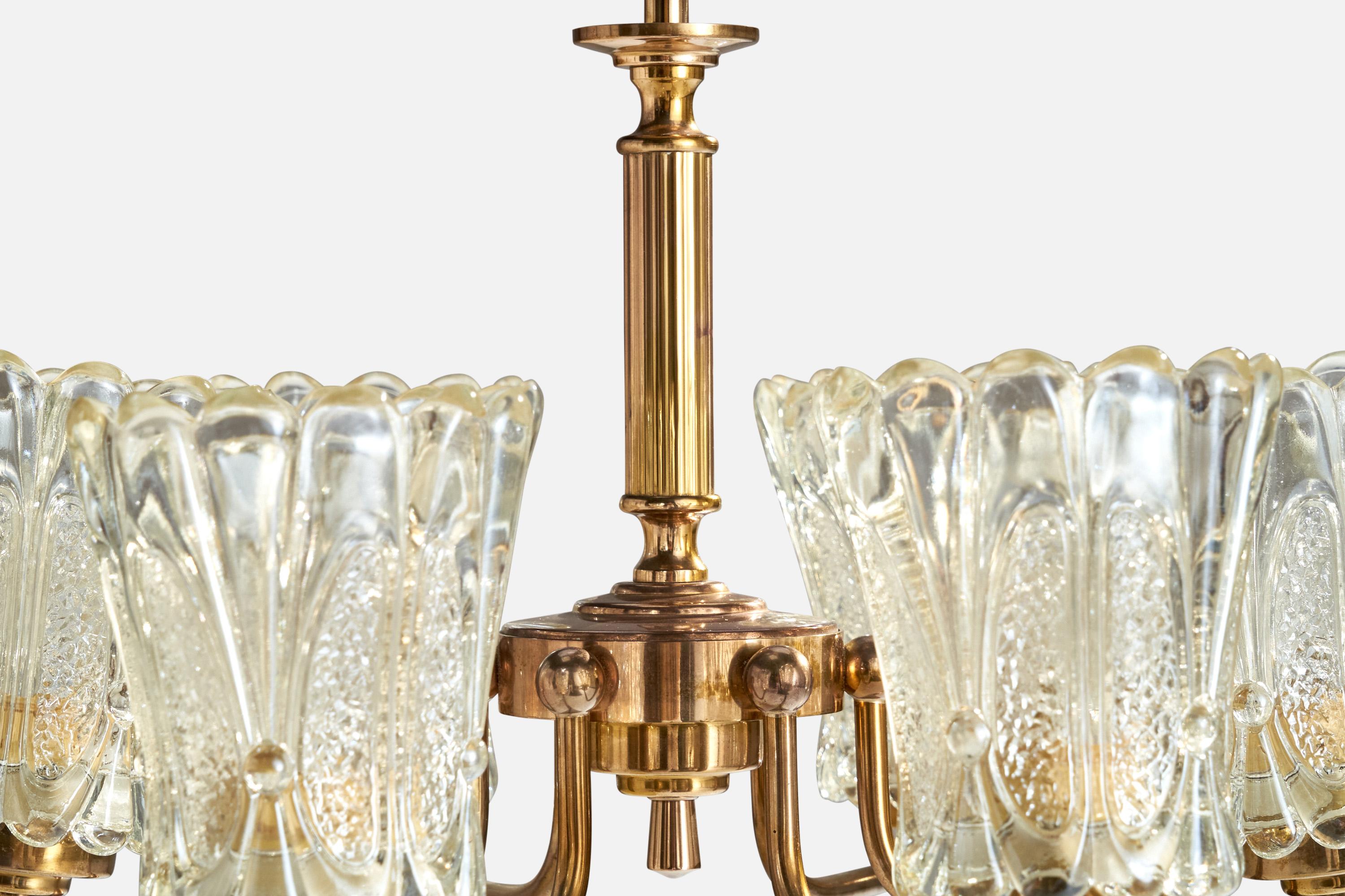 Schwedischer Designer, Kronleuchter, Messing, Glas, Schweden, 1960er Jahre im Angebot 3