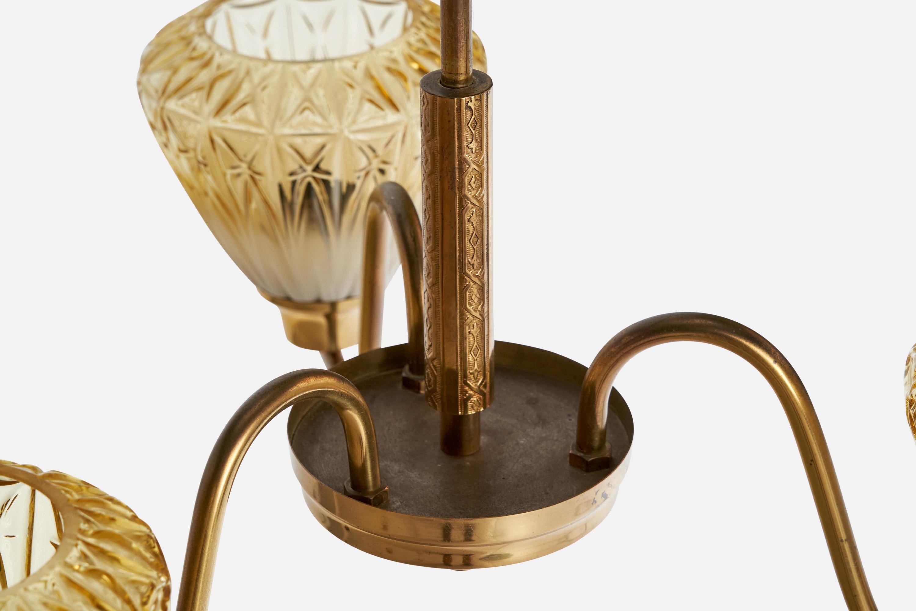 Designer suédois, lustre, laiton, verre, Suède, années 1960 en vente 2