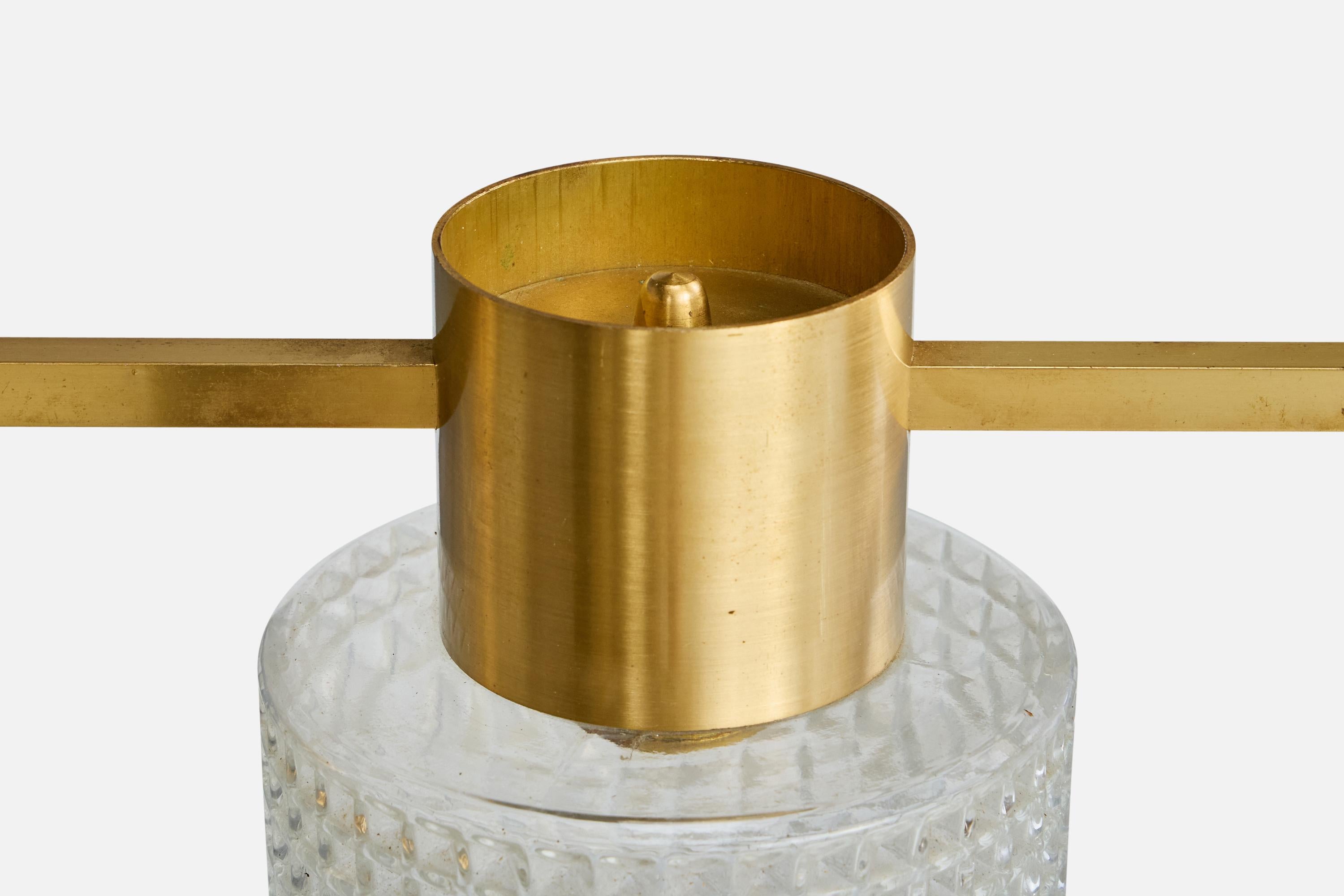 Schwedischer Designer, Kronleuchter, Messing, Glas, Schweden, 1960er Jahre im Angebot 3