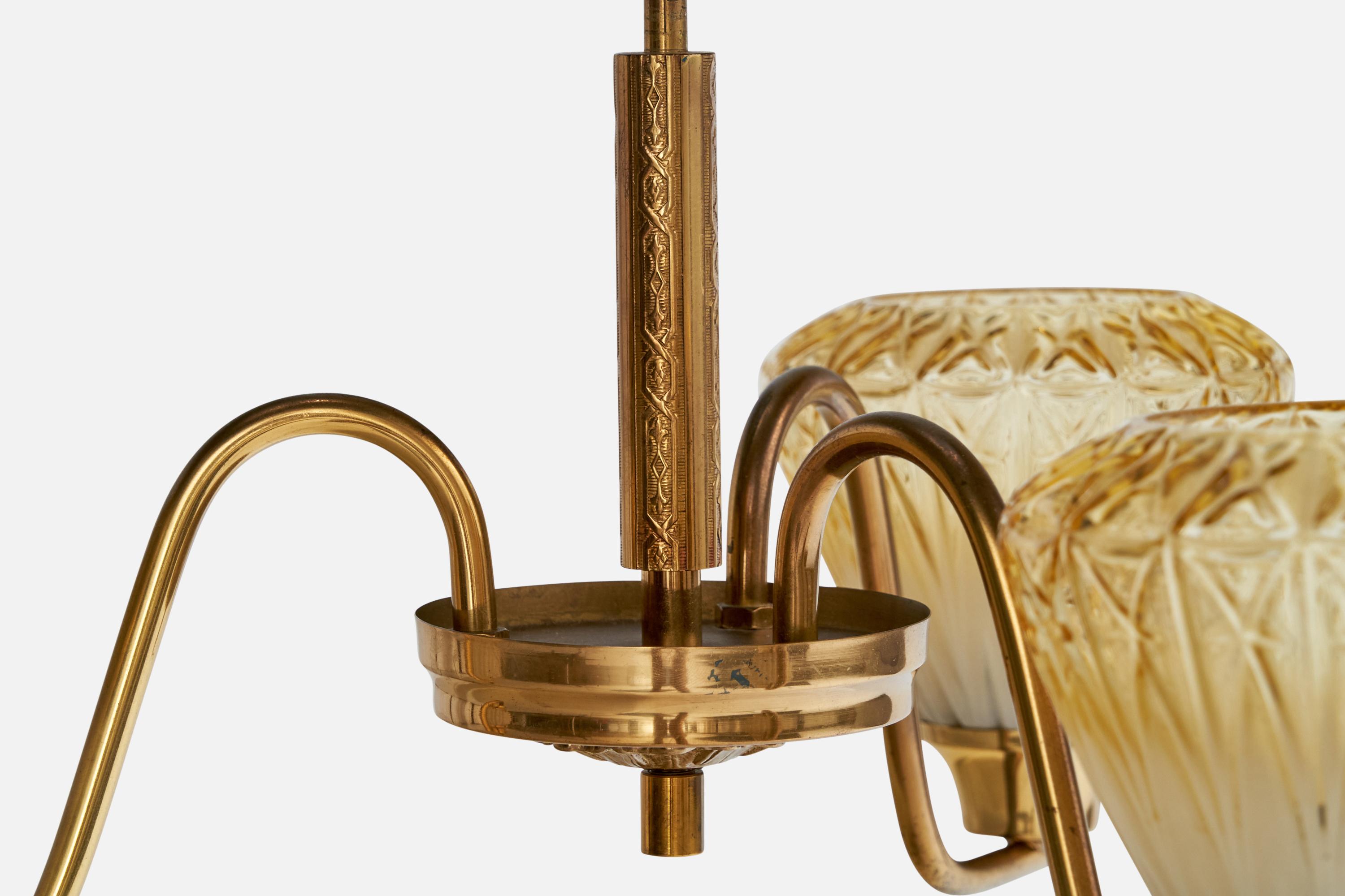 Designer suédois, lustre, laiton, verre, Suède, années 1960 en vente 3