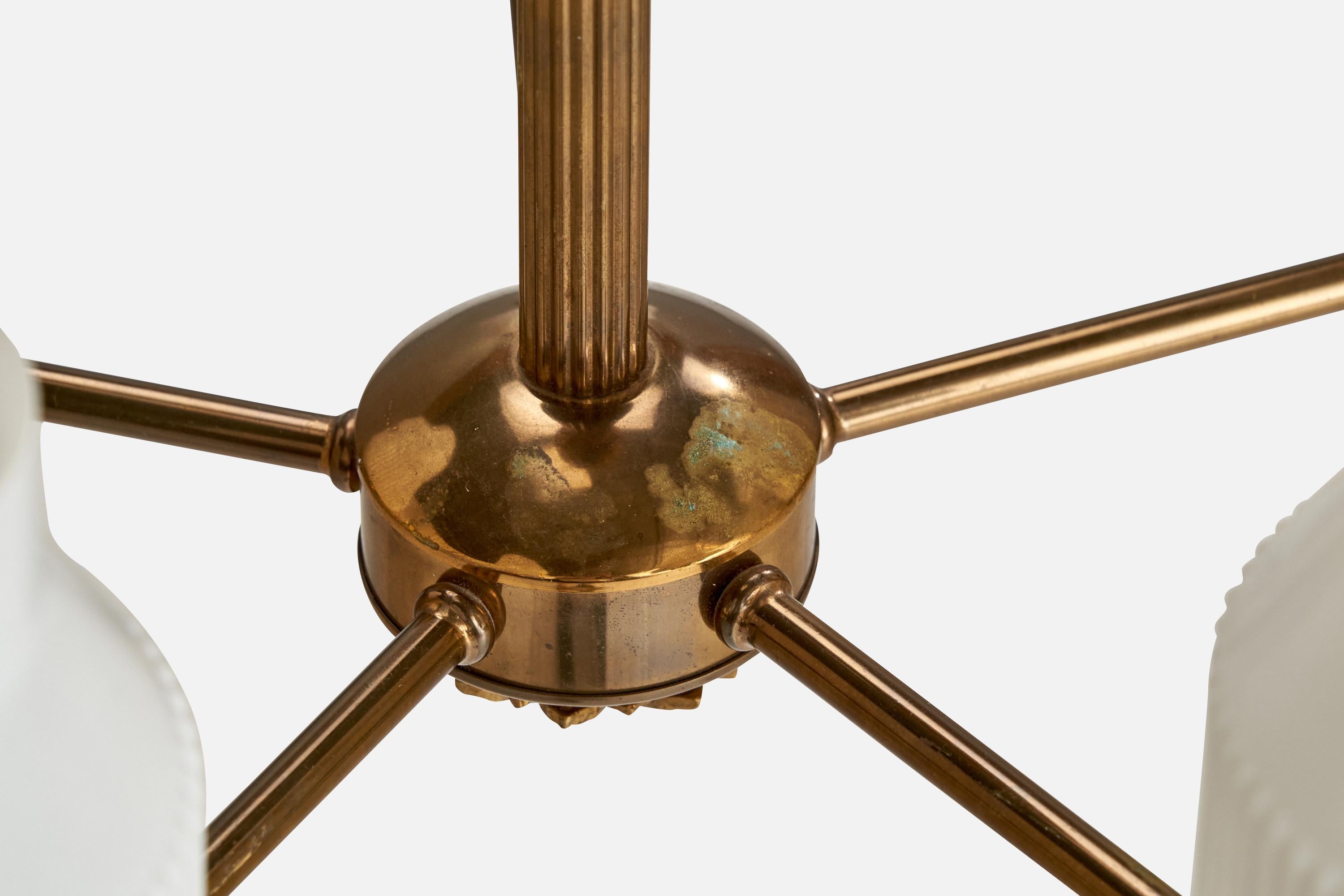 Designer svedese,  Lampadario, ottone, vetro, Svezia, anni '50 ca. in vendita 1