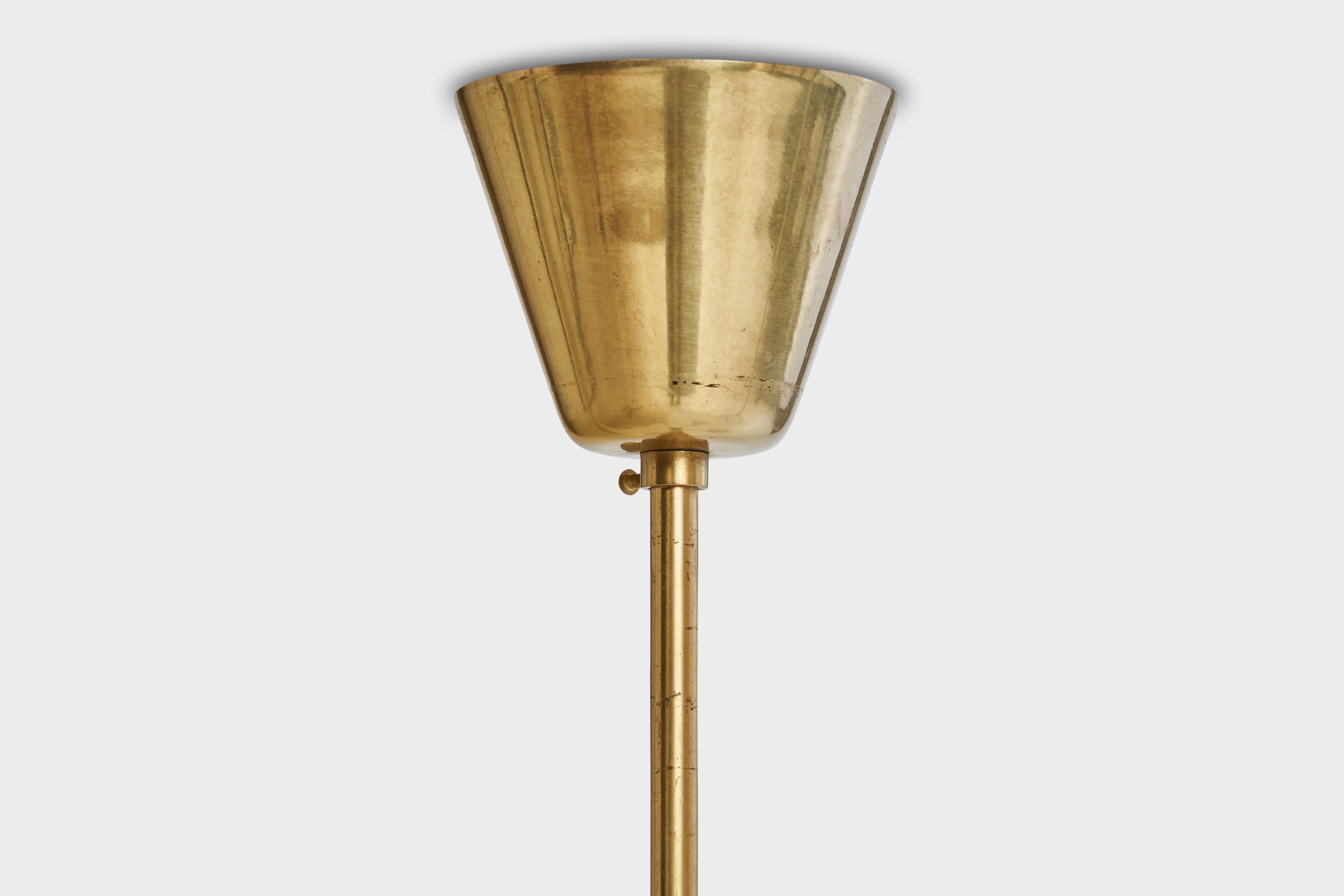 Schwedischer Designer, Kronleuchter, Messing, Glas, Teakholz, Schweden, 1950er Jahre im Angebot 6