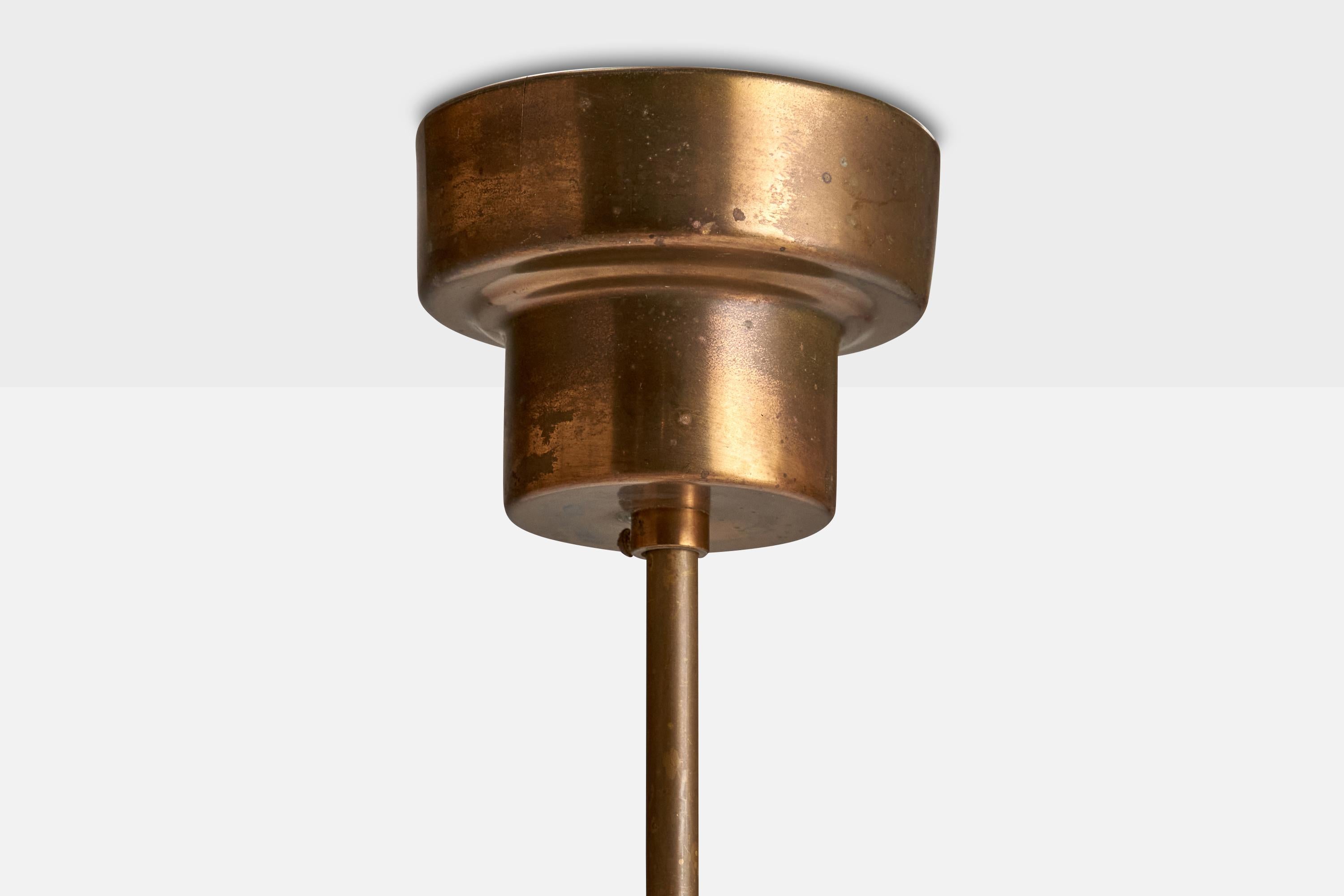 Swedish Designer, Chandelier, Brass, Glass, Wood, Sweden, 1940s For Sale 3