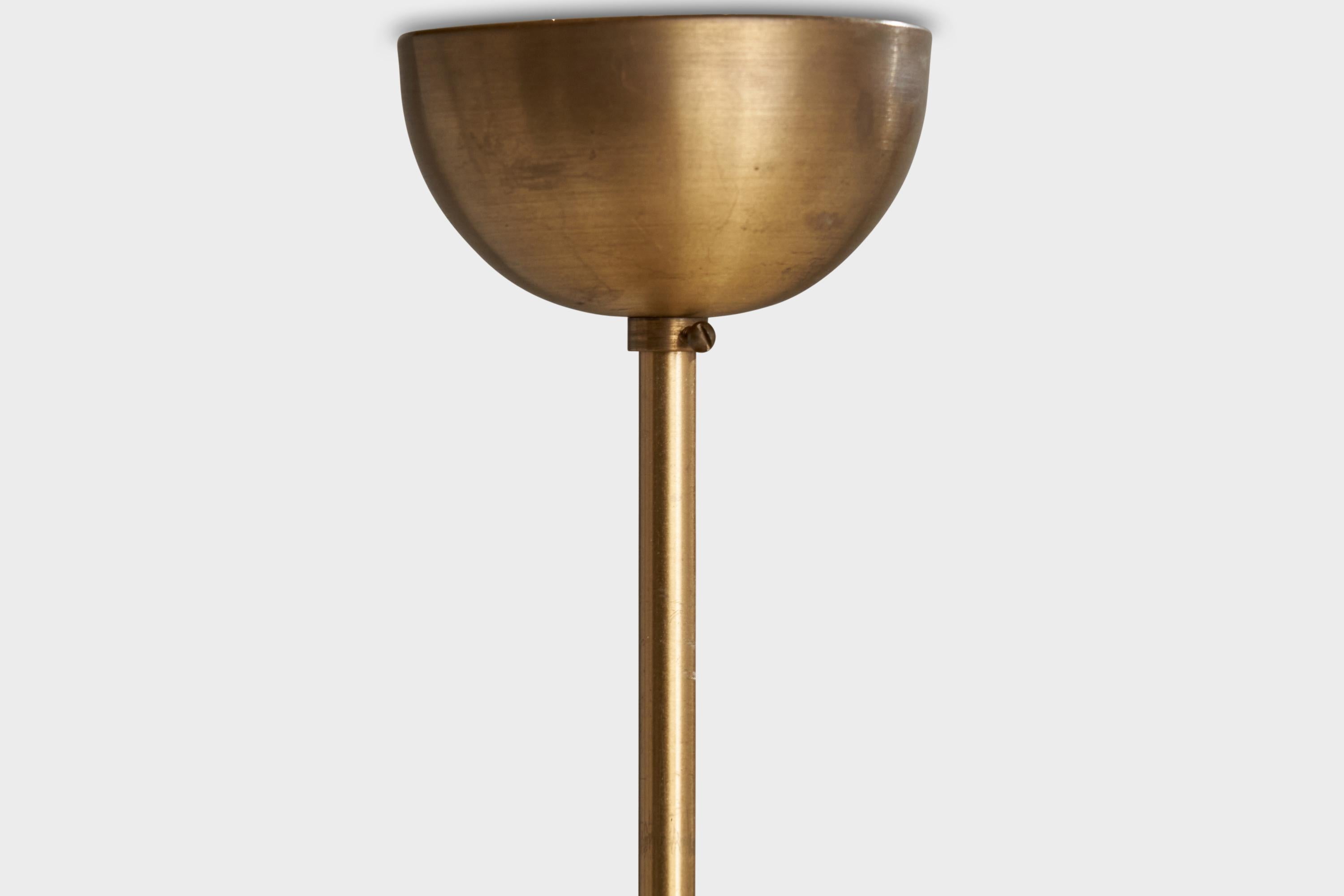 Swedish Designer, Chandelier, Brass, Glass, Wood, Sweden, 1940s For Sale 4