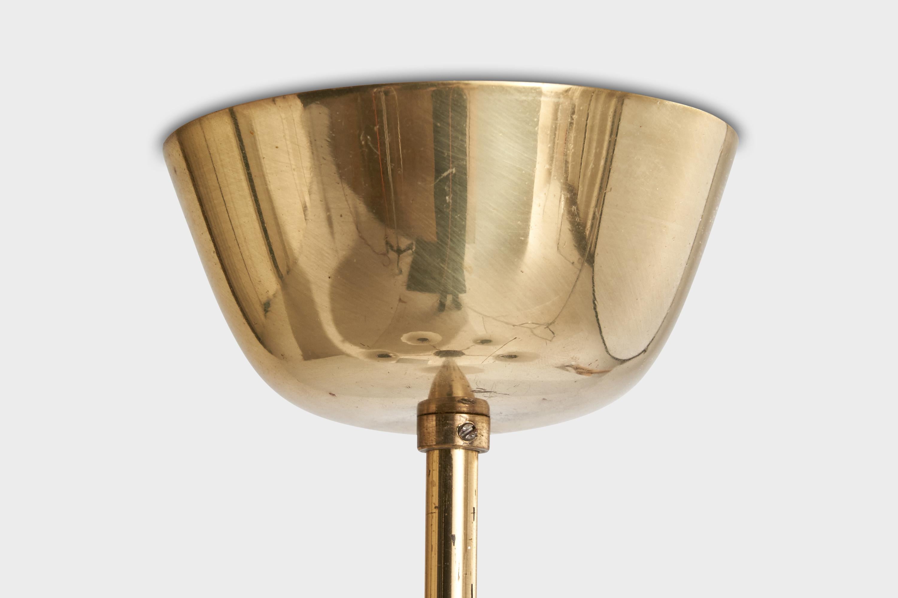 Designer suédois, lustre, laiton, verre, bois, Suède, années 1940 en vente 2
