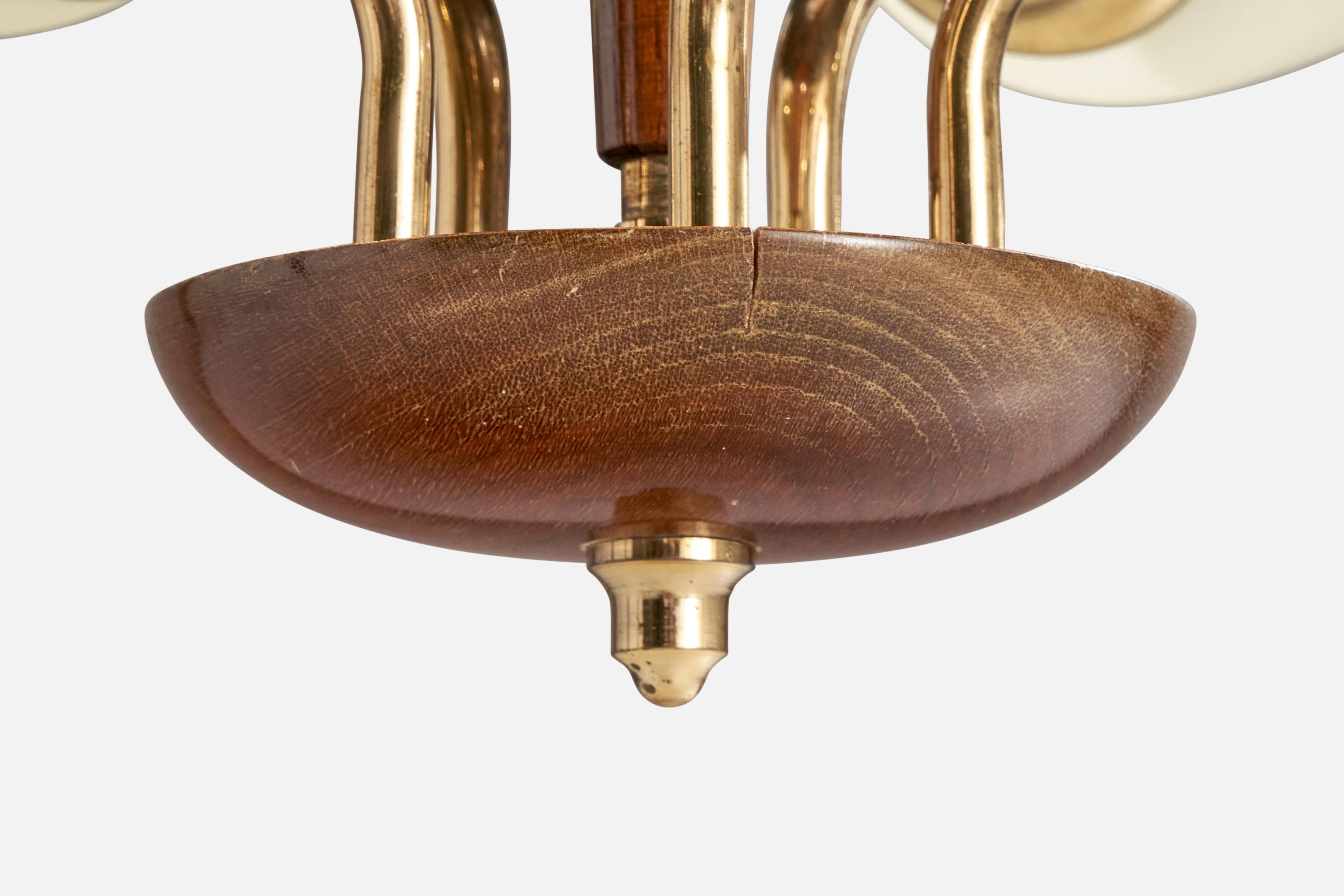 Designer suédois, lustre, laiton, verre, Wood, Suède, années 1950 en vente 3