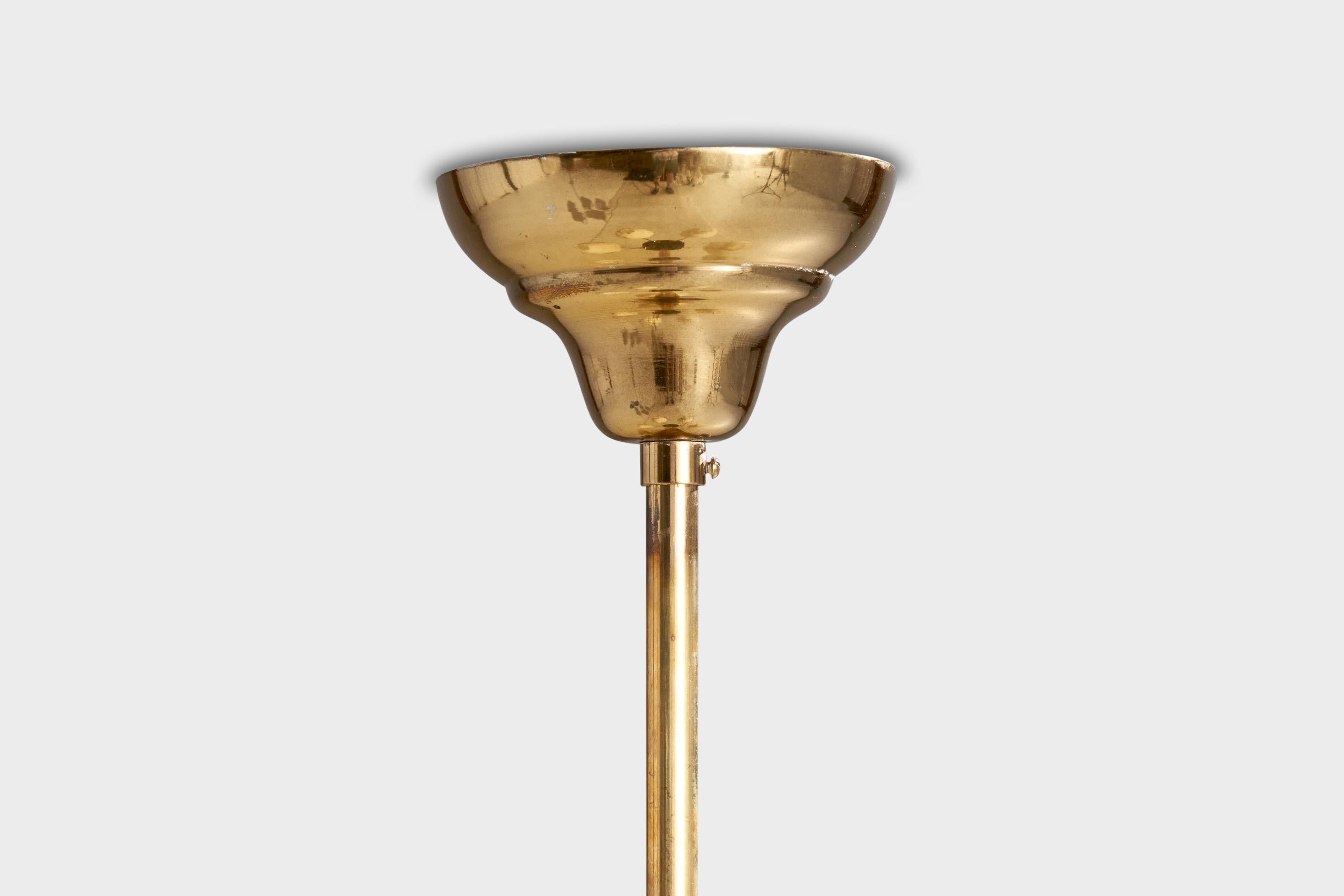 Designer suédois, lustre, laiton, verre, Wood, Suède, années 1950 en vente 3