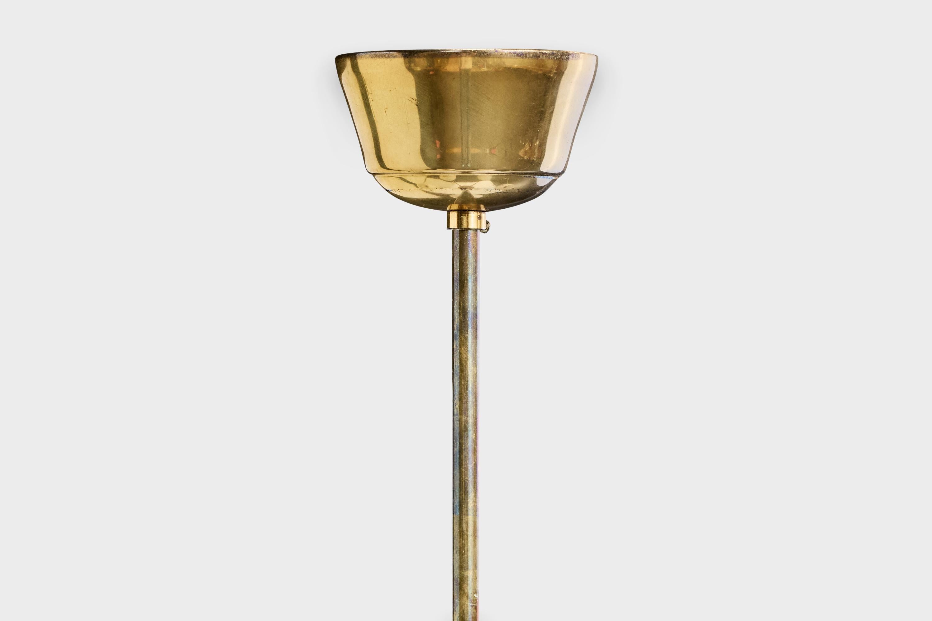 Designer suédois, lustre, laiton, verre, Wood, Suède, années 1950 en vente 3