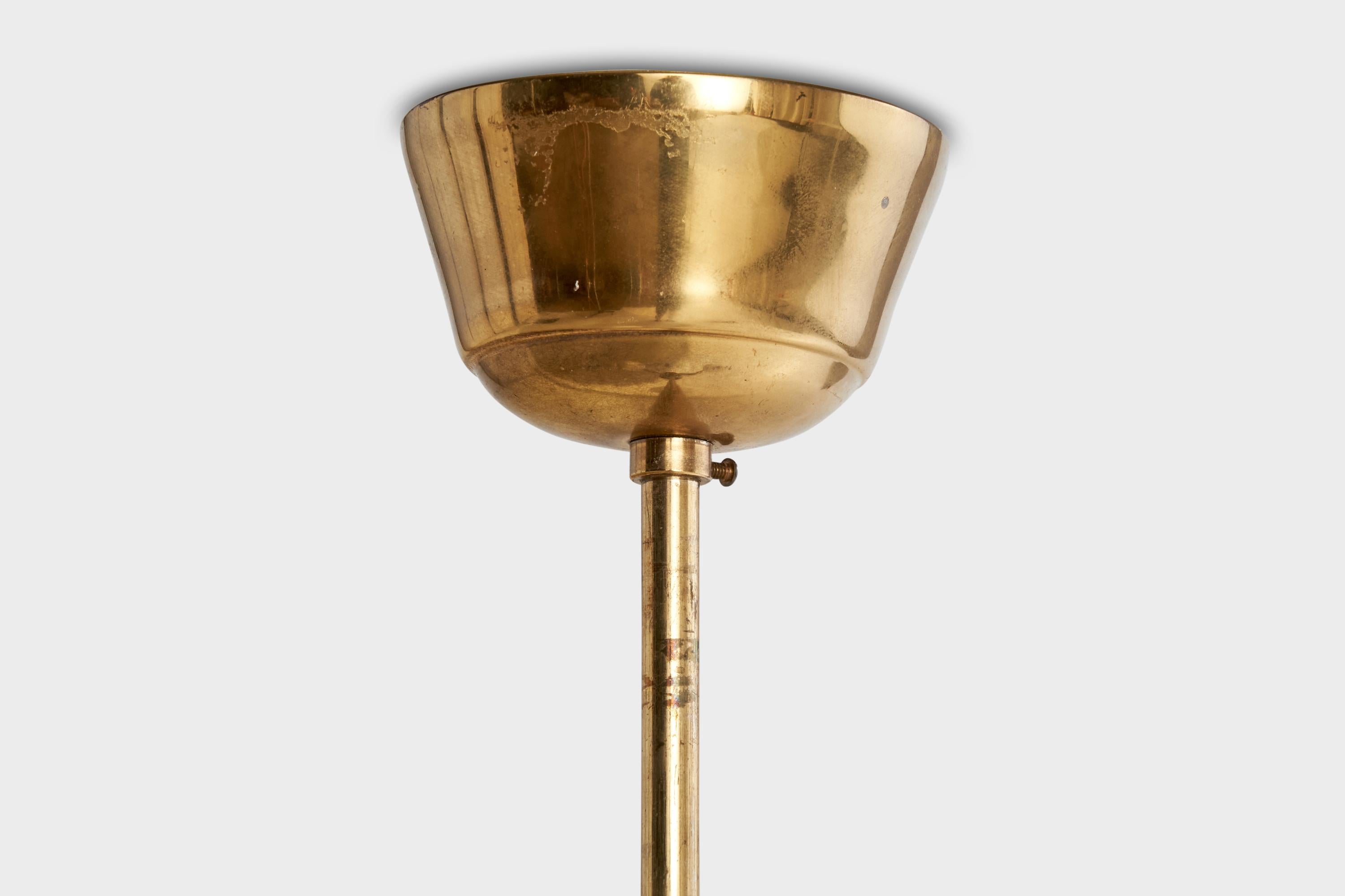Designer suédois, lustre, laiton, verre, Wood, Suède, années 1950 en vente 1