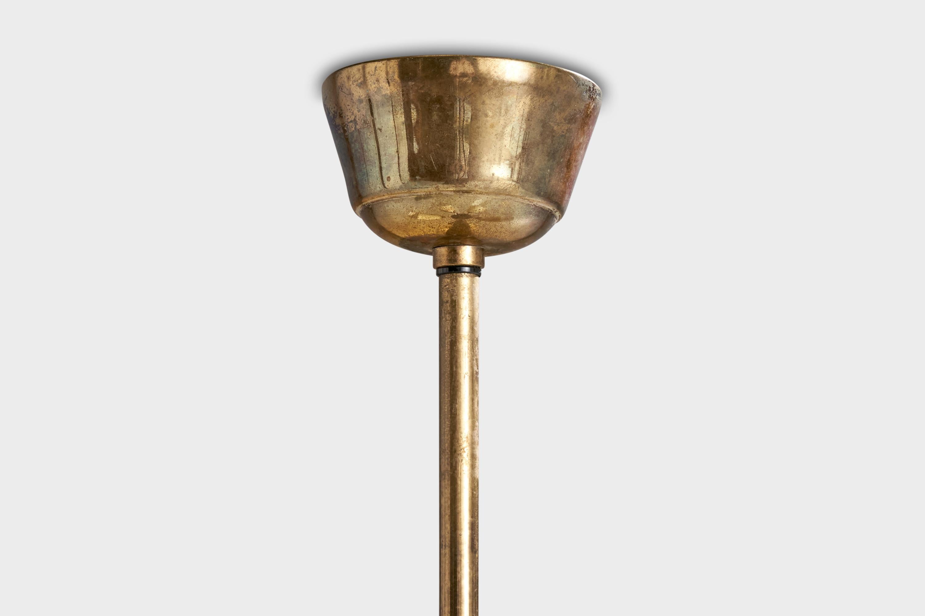 Designer suédois, lustre, laiton, verre, Wood, Suède, années 1950 en vente 2