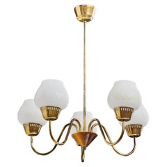 Designer svedese, lampadario, ottone, vetro, legno, Svezia, anni '50