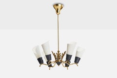 Swedish Designer, Chandelier, Brass, Metal, Acrylic, Sweden, 1950s