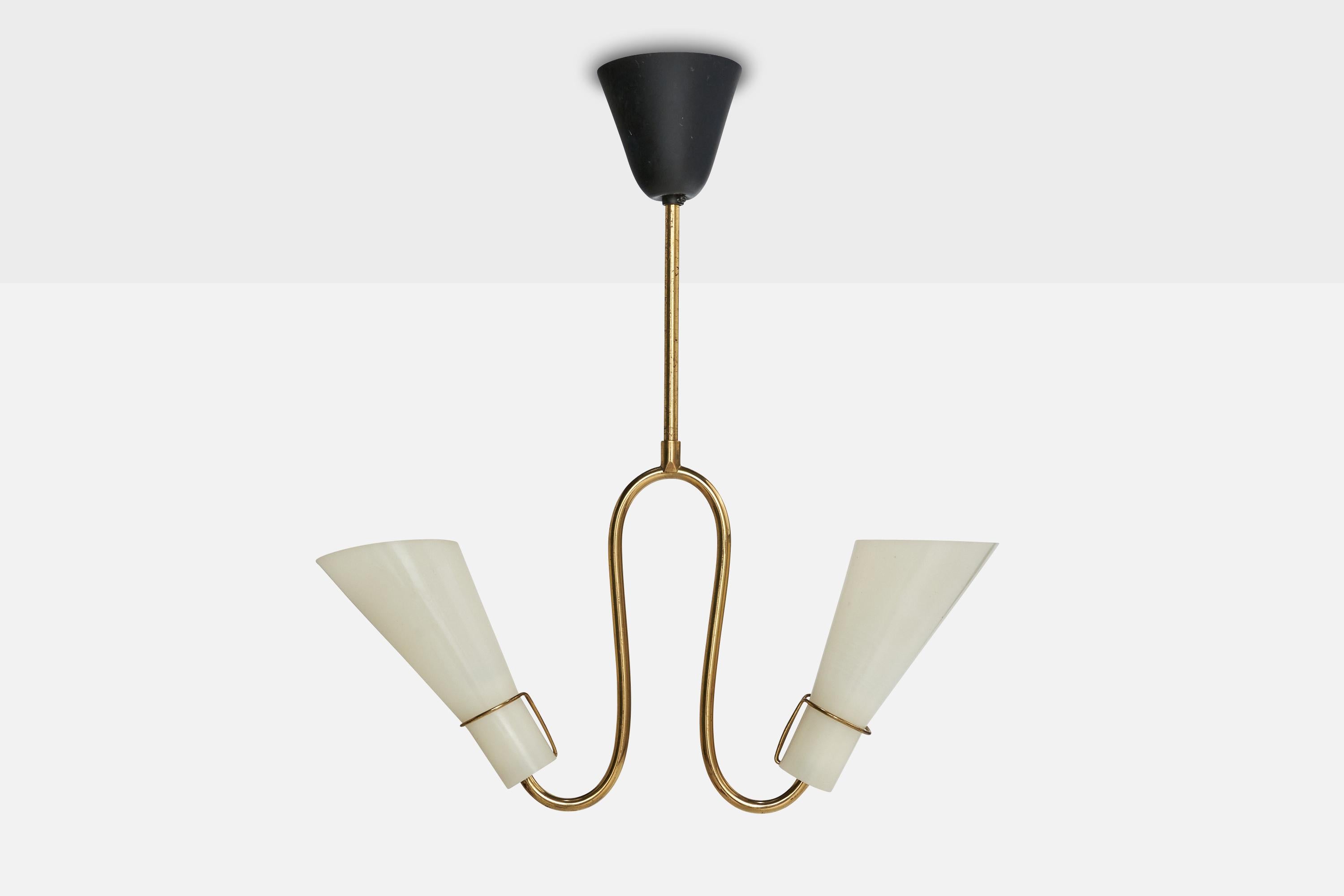 Swedish Designer, Chandelier, Brass, Metal, Acrylic, Sweden, 1950s In Good Condition For Sale In High Point, NC