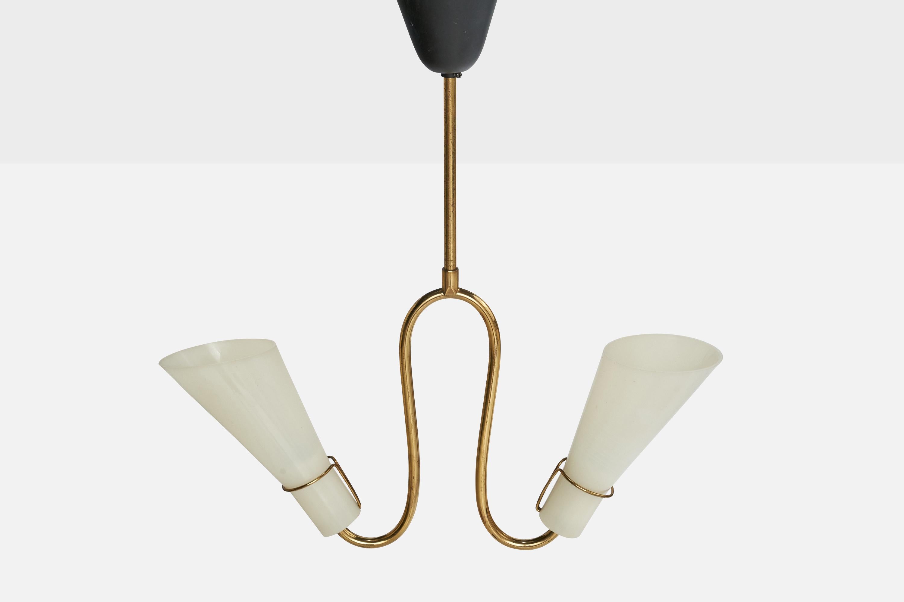 Mid-20th Century Swedish Designer, Chandelier, Brass, Metal, Acrylic, Sweden, 1950s For Sale